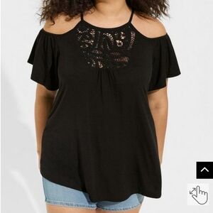 🆕️🖤2X SUPER SOFT SLUB HIGH NECK COLD SHOULDER TOP🖤